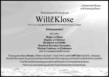 Anzeige von Willi Klose von MGO
