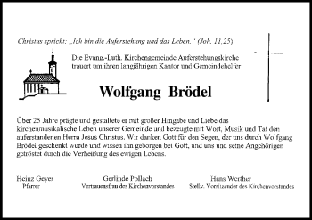 Anzeige von Wolfgang Brödel von MGO