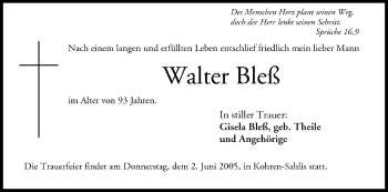 Anzeige von Walter Bleß von MGO