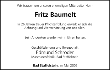 Anzeige von Fritz Baumelt von MGO