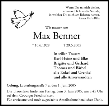 Anzeige von Max Benner von MGO