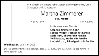 Anzeige von Martha Zimmerer von MGO