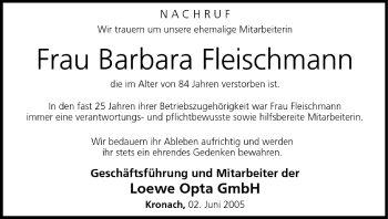 Anzeige von Barbara Fleischmann von MGO