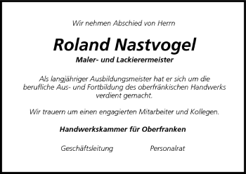 Anzeige von Roland Nastvogel von MGO