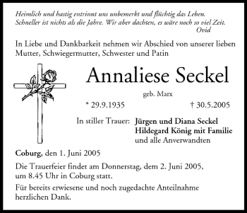 Anzeige von Annaliese Seckel von MGO
