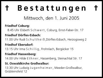 Anzeige von Bestattungen vom 01.06.2005 von MGO