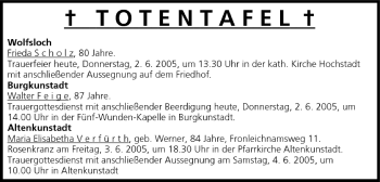 Anzeige von Totentafel vom 02.06.2005 von MGO