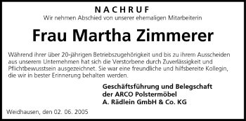 Anzeige von Martha Zimmerer von MGO