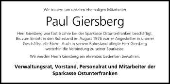 Anzeige von Paul Giersberg von MGO