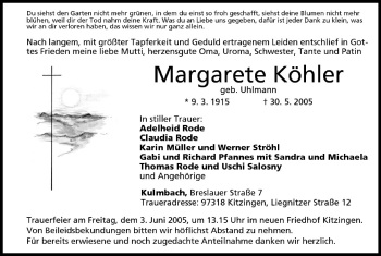 Anzeige von Margarete Köhler von MGO