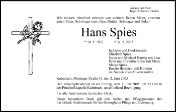 Anzeige von Hans Spies von MGO