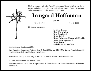 Anzeige von Irmgard Hoffmann von MGO