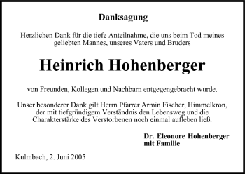 Anzeige von Heinrich Hohenberger von MGO
