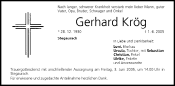 Anzeige von Gerhard Krög von MGO