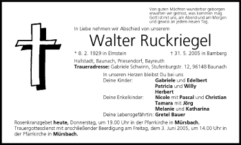 Anzeige von Walter Ruckriegel von MGO