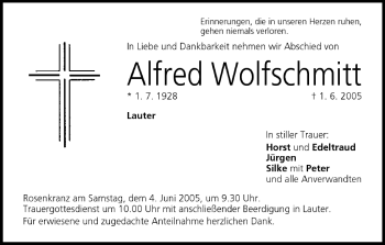 Anzeige von Alfred Wolfschmitt von MGO