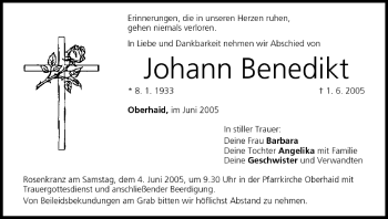 Anzeige von Johann Benedikt von MGO