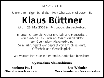 Anzeige von Klaus Büttner von MGO