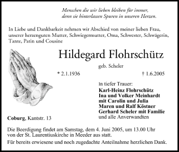 Anzeige von Hildegard Flohrschütz von MGO