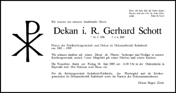 Anzeige von Gerhard Schott von MGO