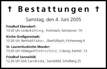 Anzeige von Bestattungen vom 04.06.2005 von MGO