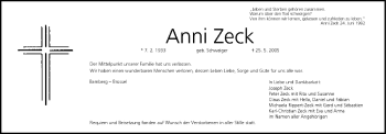 Anzeige von Anni Zeck von MGO