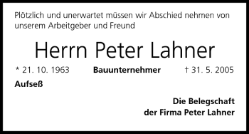 Anzeige von Peter Lahner von MGO