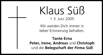 Anzeige von Klaus Süß von MGO
