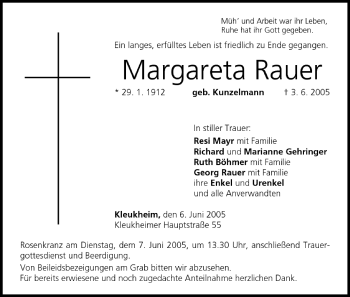 Anzeige von Margareta Rauer von MGO