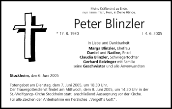 Anzeige von Peter Blinzler von MGO