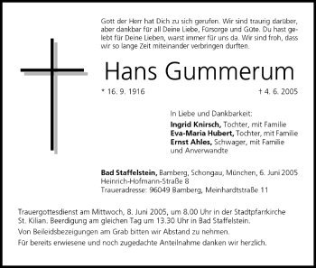 Anzeige von Hans Gummerum von MGO