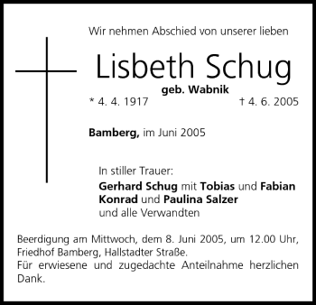Anzeige von Lisbeth Schug von MGO