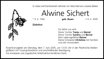 Anzeige von Alwine Sichert von MGO