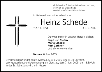 Anzeige von Heinz Schedel von MGO