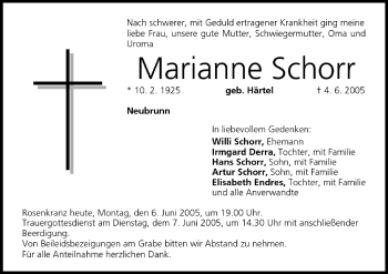 Anzeige von Marianne Schorr von MGO