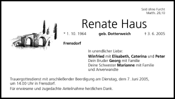 Anzeige von Renate Haus von MGO