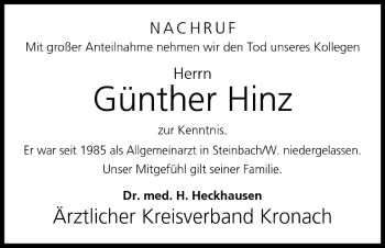 Anzeige von Günther Hinz von MGO