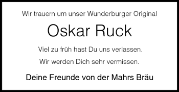 Anzeige von Oskar Ruck von MGO