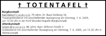Anzeige von Totentafel vom 06.06.2005 von MGO