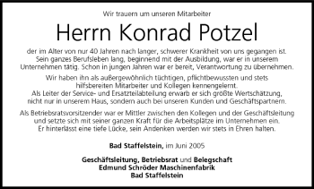 Anzeige von Konrad Potzel von MGO