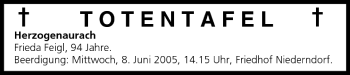 Anzeige von Totentafel vom 07.06.2005 von MGO