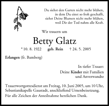 Anzeige von Betty Glatz von MGO