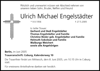 Anzeige von Ulrich Michael Engelstädter von MGO