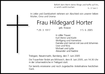 Anzeige von Hildegard Horter von MGO