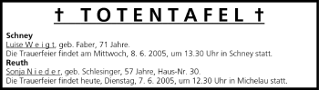 Anzeige von Totentafel vom 07.06.2005 von MGO