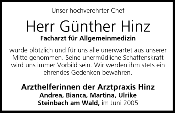 Anzeige von Günther Hinz von MGO