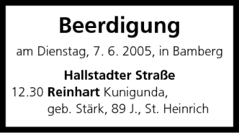 Anzeige von Beerdigungen vom 07.06.2005 von MGO