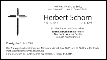 Anzeige von Herbert Schorn von MGO