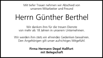 Anzeige von Günther Berthel von MGO