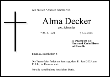 Anzeige von Alma Decker von MGO